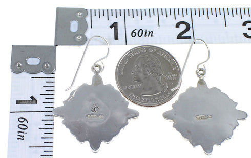 Southwestern Sterling Silver Turquoise Hook Dangle Earrings QX69354